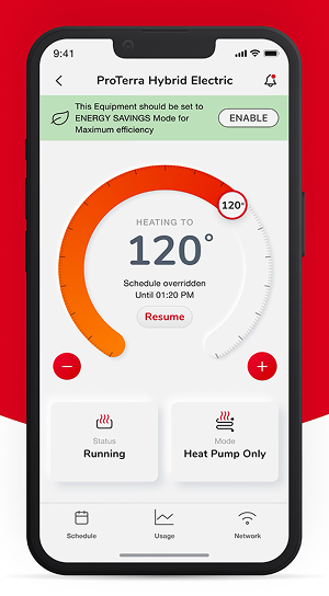 Temperature settings phone screen
