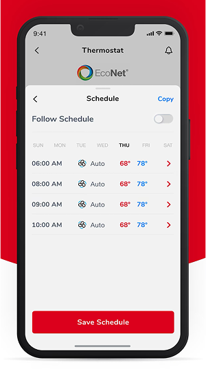 Schedule settings phone screen